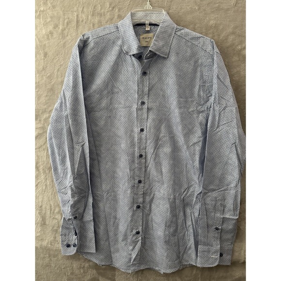 Haupt Shirt Mens Large Blue White Geometric Print Long Sleeve Button Up Romania - Picture 1 of 10